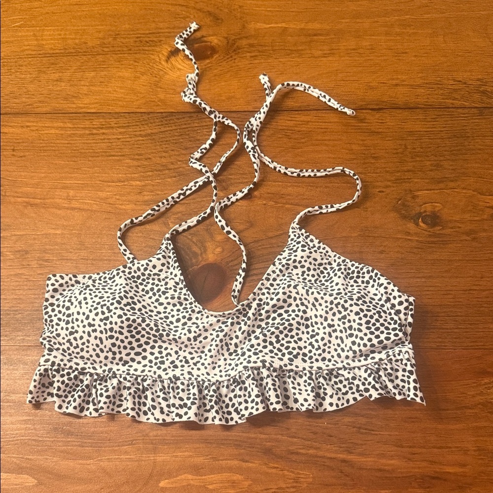 SHEIN White Halter Camisole with Black Spot Print and Ruffle Hem